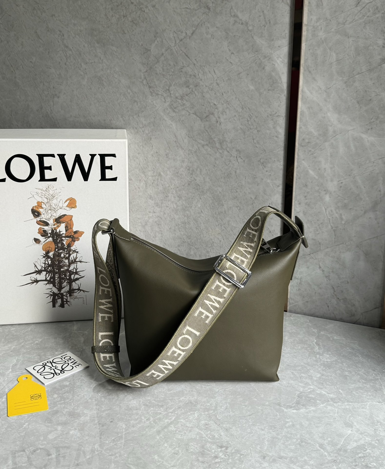 Loewe Small Cubi Crossbody Bag in Supple Smooth Calfskin and Jacquard Olive